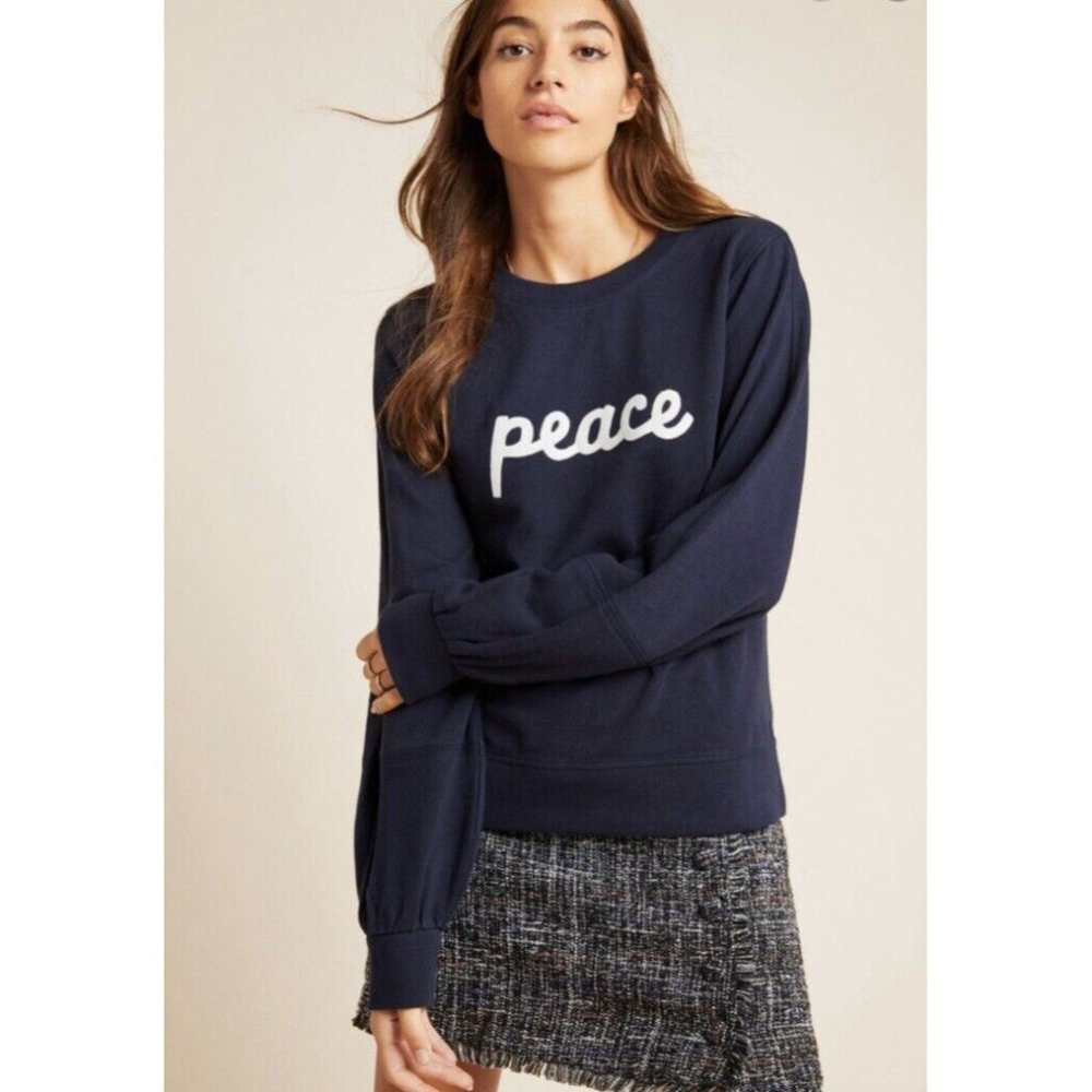 NEW Anthropologie Ashley Brown Durand Affirmation Sweatshirt Sz XS Peace Z233-20